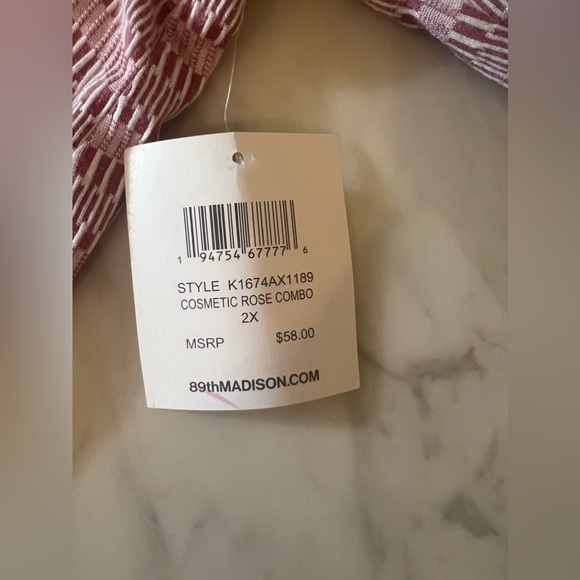 89th + Madison Women’s Quarter Sleeve Plus Size 2XL Rose Color Blouse NWT - Picture 4 of 7